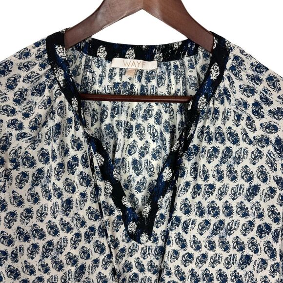 WAYF Blue Print Long Sleeve Blouse Shirt Top Women's Medium - Picture 5 of 5